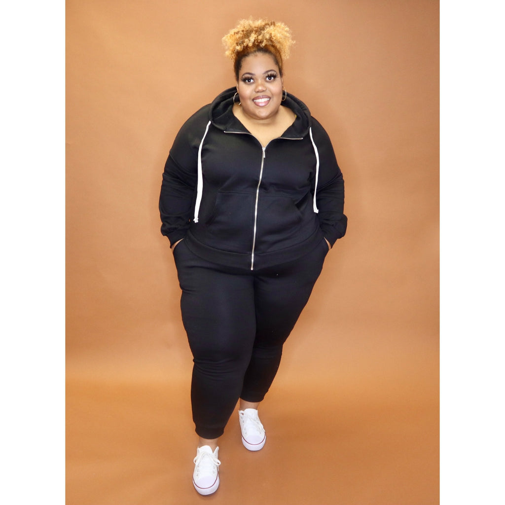 Black Zipper Hoodie Set CURVY - Mad Swanky Kouture