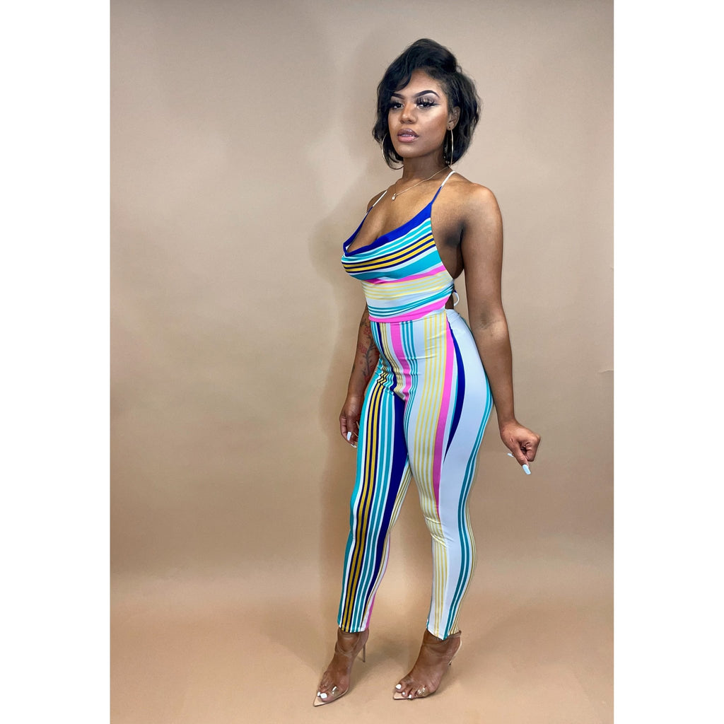 Multicolor striped hot sale jumpsuit